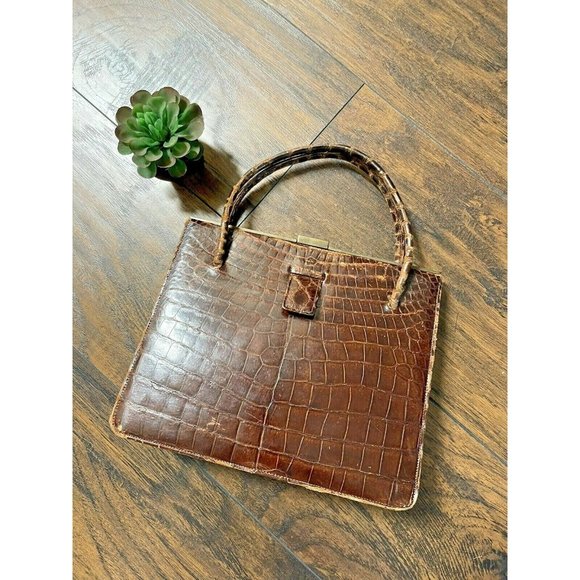 Finnegans London Handbags - Vtg Finnigans London Brown Crocodile Alligator Bag